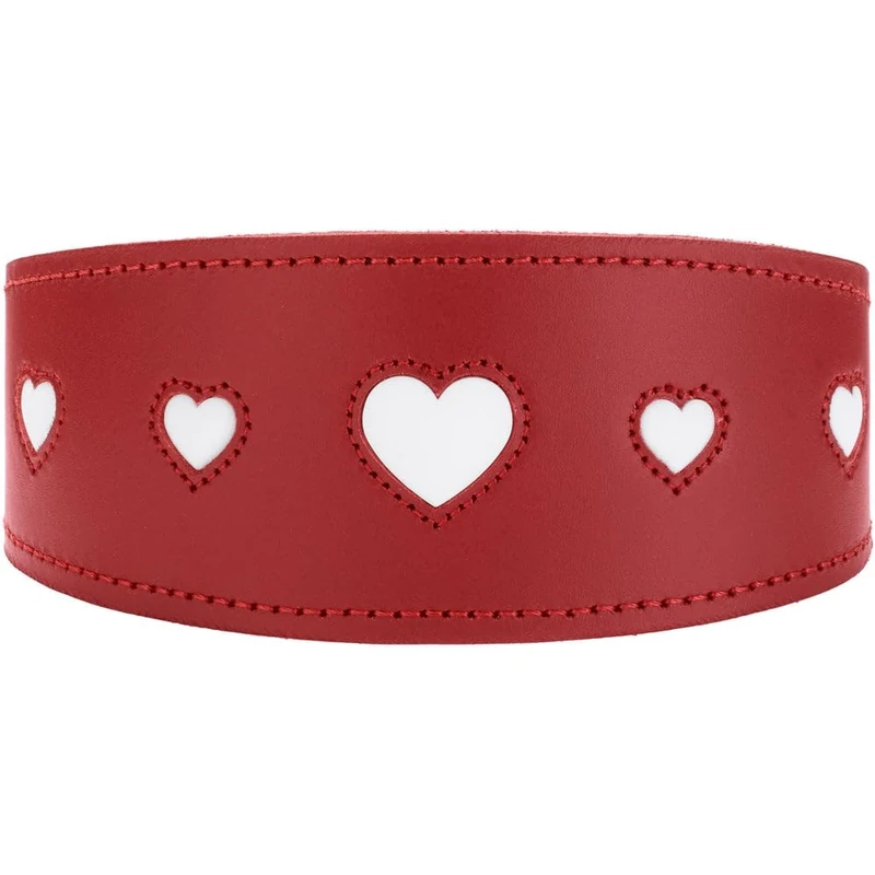 HUNTER Greyhound Collar Love, Colour: Red/Black, Soft, Robust Cowhide Leather, Individually Sewn-in Hearts, Wider Shape, Padded, High, Made in Germany, Size 47
