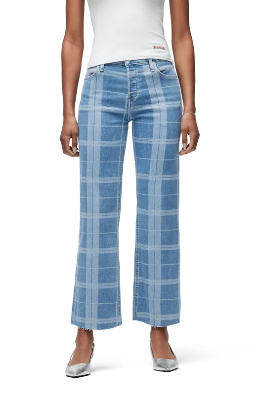 HUDSON Women's Rosie High-Rise Wide Leg Ankle Jean, Plaid Indigo, 32