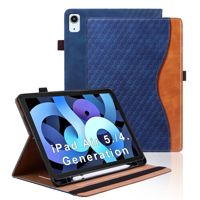 Vkooer Case for Case for iPad Air 11 inch (2025/2024) M3/M2, iPad Air 5th/4th Generation (2022/2020), with Pencil Holder Leather Folio Cover with Auto Sleep/Wake Multi Angle Stand - Dark blue