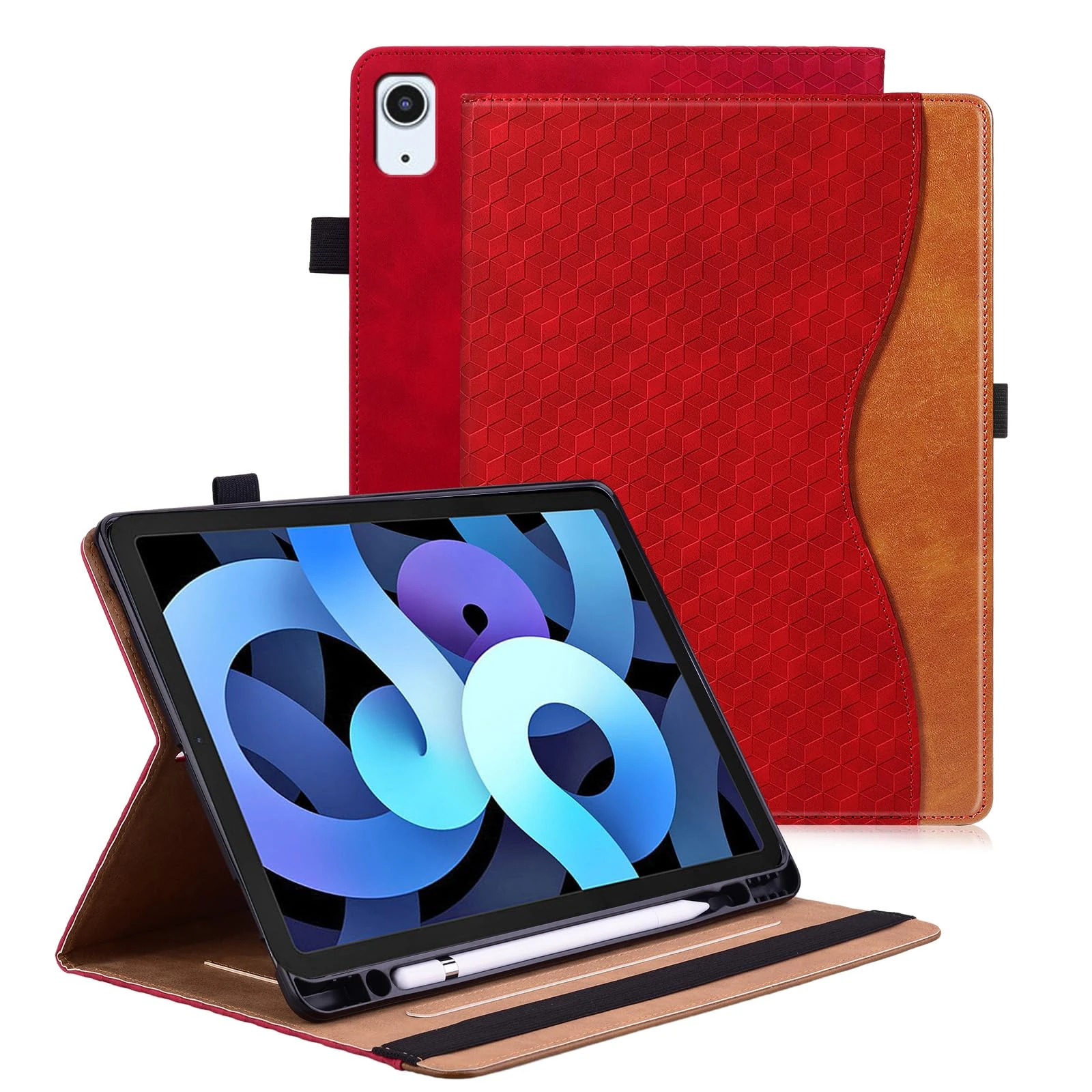 Vkooer Case for iPad Air 11 inch M2 (2024), iPad Air 5./4. Generation 2022/2020 10.9 inch, with Pencil Holder Leather Folio Cover with Auto Sleep/Wake Multi Angle Stand - Red