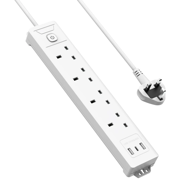 Mscien 3M Extension Lead with USB Slots, 4 Way Socket 3 USB UK Plug Extender Wall Mountable with 3 Metre Extension Cords, 4 Gang Power Strip with Switch Multiplug Socket For Home Dorm Office Extension