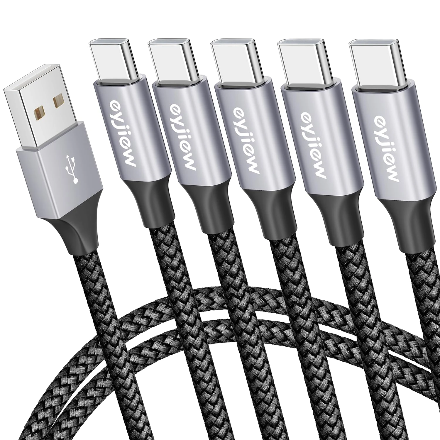 eyjiew USB C Charger Cable [1M, 5-Pack], USB A to USB C Cable Braided USB C Fast Charging Lead for iPhone 15 Plus Pro Max,Galaxy S24 S23 S22 S21 Plus Ultra,Note 10 9 8,for Moto G9 G8 G7 G6,PS5,Tab