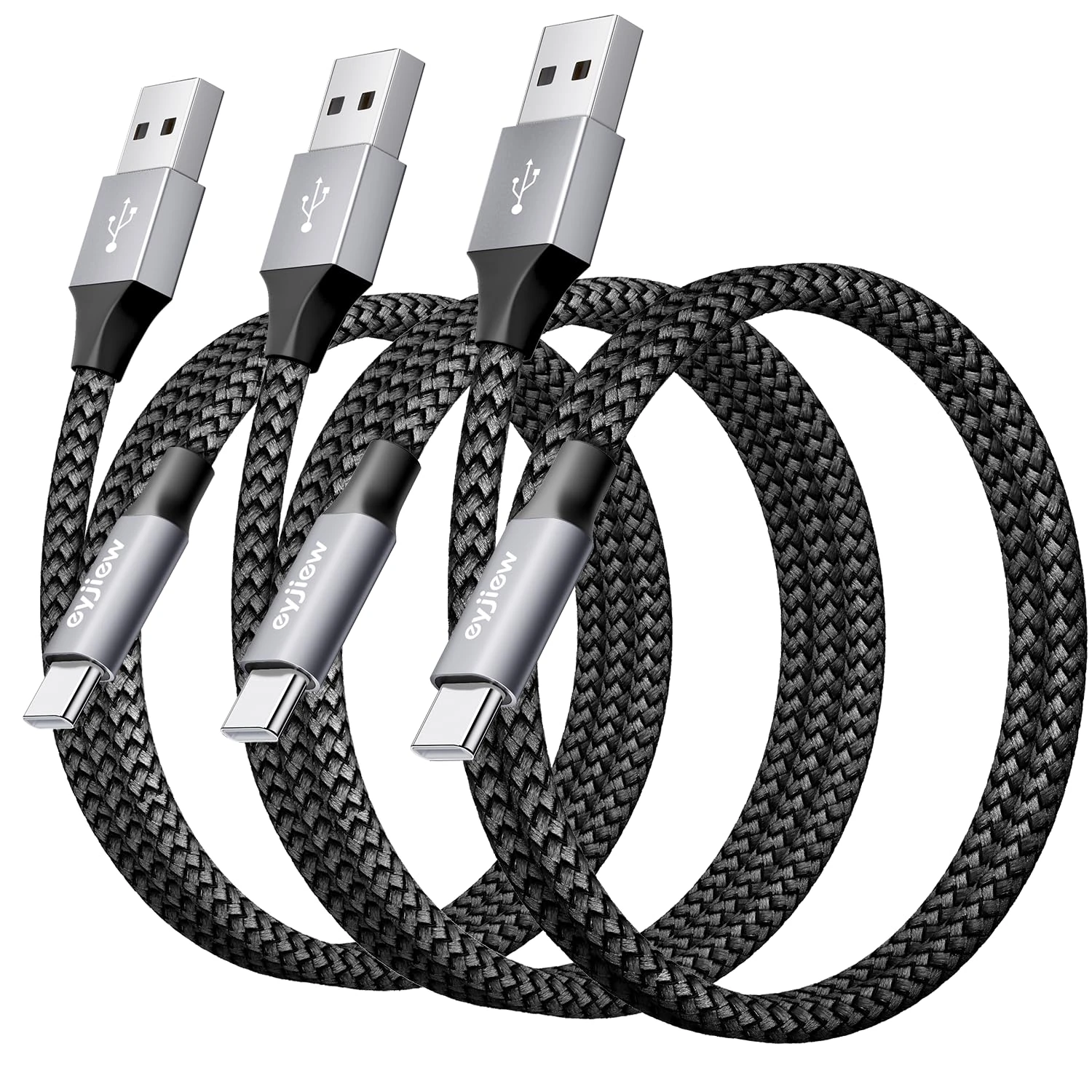 eyjiew USB C Cable, [3Pack, 1m/1m/0.5m] Type C Charger Fast Charging USB to USB C Cable Nylon Lead for Galaxy S24 S23 S22 ultra,A12 A13 A35 A53 A55,for iPhone 17 16 Pro Max,HTC,LG,for MotoG8