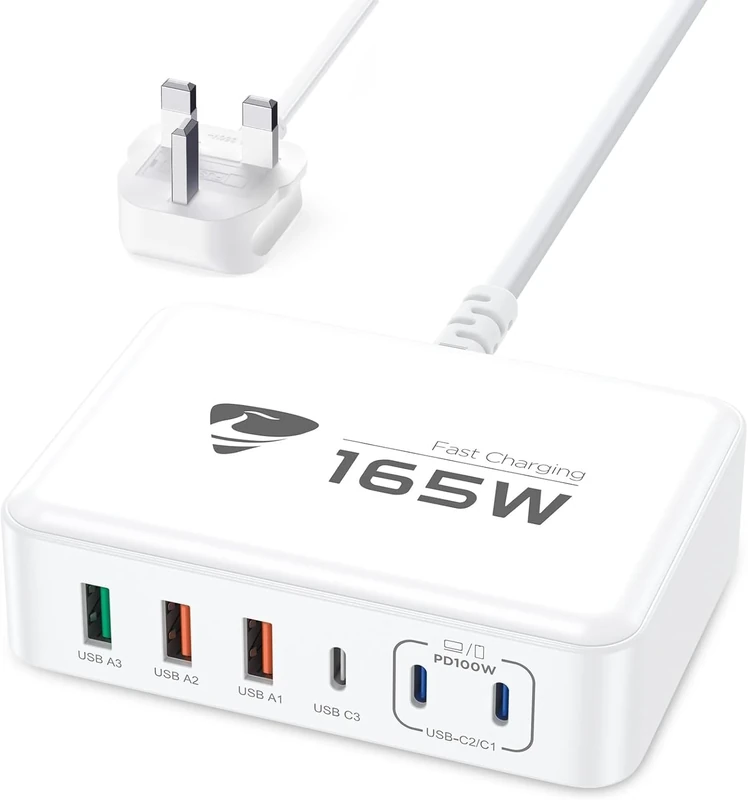 Charging Station 6Port,USB C Charger 165W Power Charging Plug Hub PD Fast Charger Plug USB C Laptop Charger Multi Plug for iPhone 16/15/14/13/12 MacBook, Galaxy, iPad, and More - Image 1
