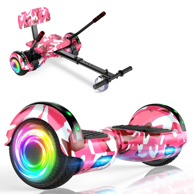 SISIGAD Hoverboards for children, 6.5-inch two-wheeled self-balancing hoverboards with go-kart, LED lights and Bluetooth speakers – a gift - Image 1