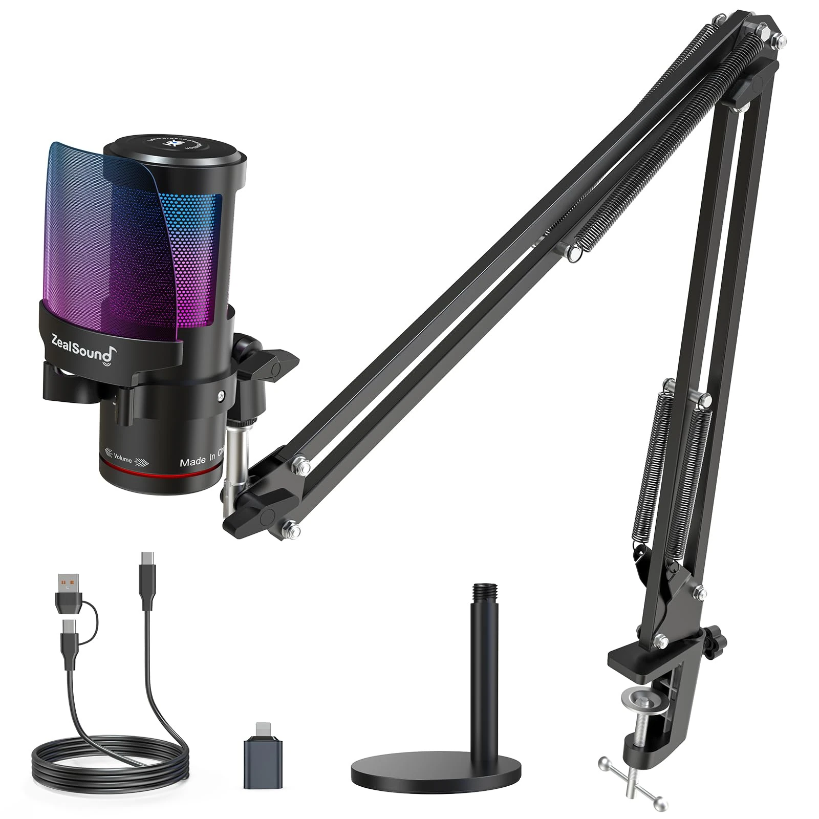 ZealSound USB Gaming Microphone Kit,Noise Cancellation Condenser Mic with Touch Mute,Gain,Monitoring,Boom Arm for Streaming,Podcast,Twitch,YouTube,Discord,iPhone,iPad,PC,Computer,PS4,PS5,Mac,GamerWave