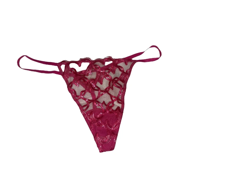 Victoria's Secret Dream Angels Shimmer Heart Embroidery V-String Panty Color Pink New, Forever Pink, S