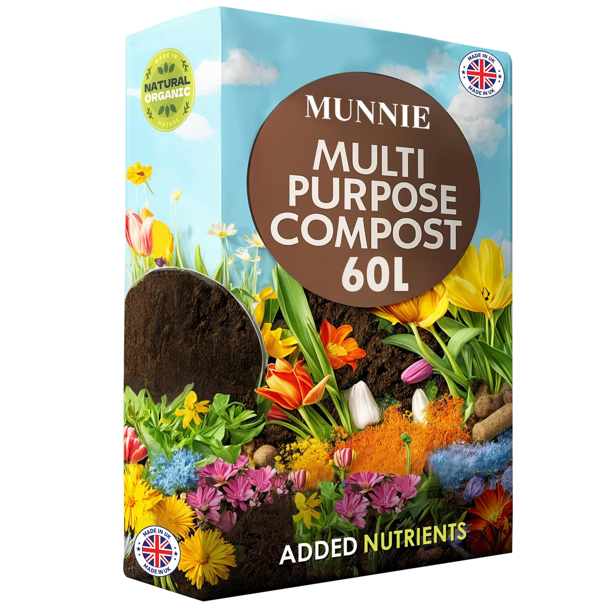 Munnie 60L Multi-Purpose Compost Soil Bag – Eco-Friendly Seed Compost for Outdoor Plants – Nutrient-Rich Potting Mix for Garden, Indoor Use, Houseplants, Pots, and Seed Starting
