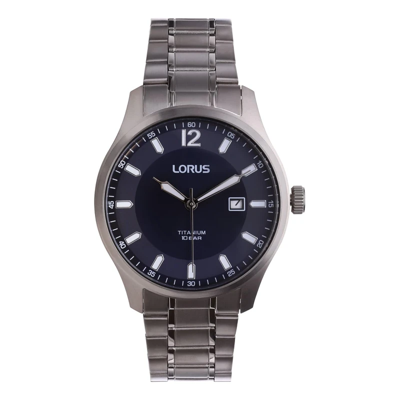 Lorus Men's Analogue Quartz Watch with Titanium Strap, Silver/Blue, Silver/Blue, Standard Size, The Style of the Watch can be described as a 'Sporty Minimalist' Due to its Titanium Material and