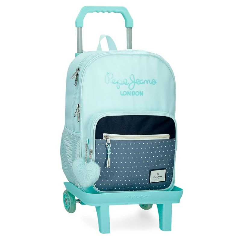 Pepe Jeans Dalma Double Compartment School Backpack with Trolley Blue 30x40x13cm Polyester by Joumma Bags, Blue, 30x40x12 cms, Double Compartment School Backpack with Trolley