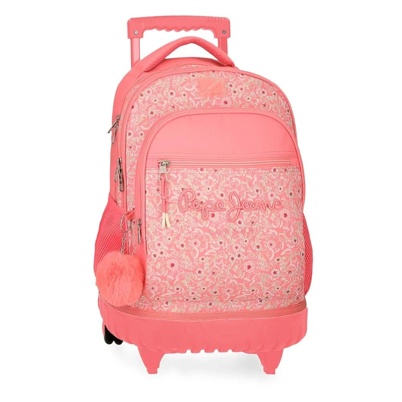 Pepe Jeans Nahid Backpack Compact 2 Wheels Pink 32x43x21cm Polyester by Joumma Bags, Pink, 32x43x21 cms, Compact Backpack 2 Wheels