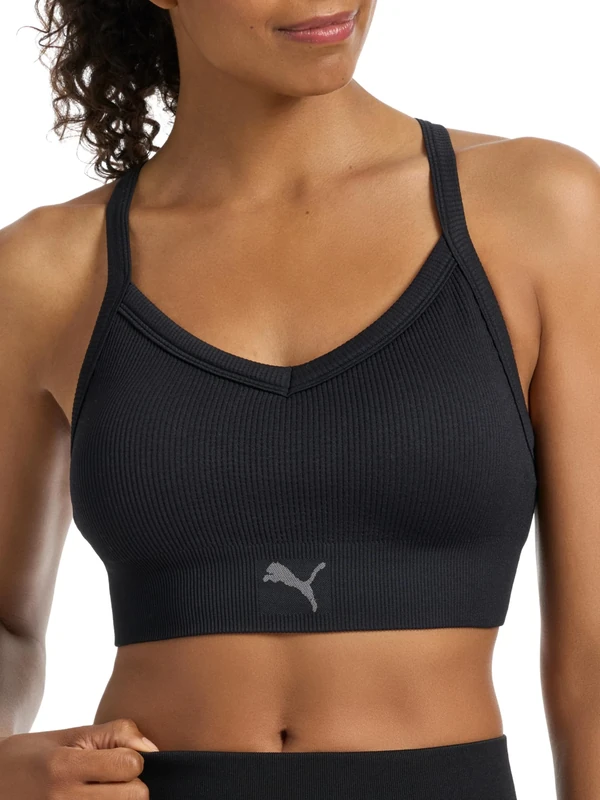 PUMA Women's Seamless Sports Bra, Black Rib, M