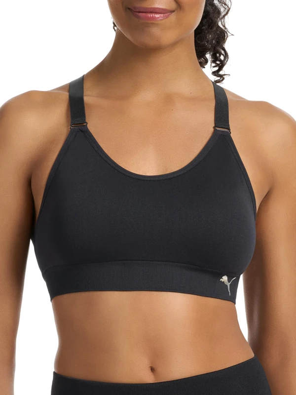 PUMA Women's 2 Pack Seamless Sports Bra, Opaque, Black/Heather Grey, M