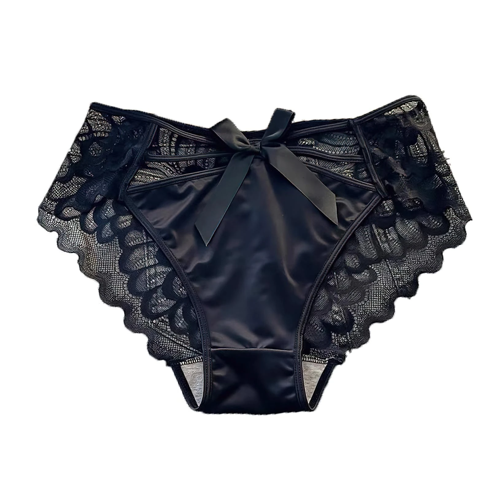 ZooChest Womens Satin Knickers Lace Panties Underwear Briefs Ladies Sexy Lace Knickers for Women Sissy Clothing Low Waist Panties Black Cute Seamless Bow Criss Cross Panty M