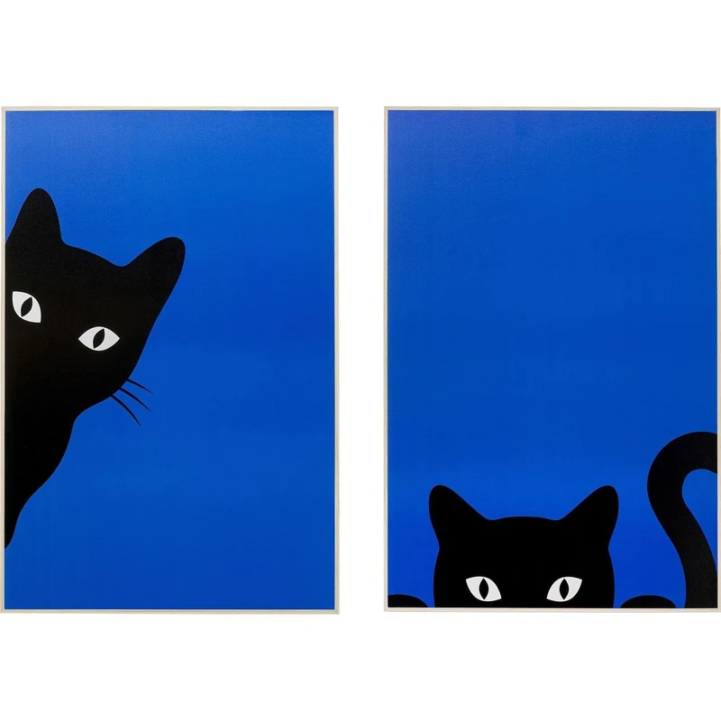 KARE Design Framed Picture Ciao Gatto, Blue, Set of 2, Rectangular, Picture Print, Abstract Wall Art, Pop Art, Modern Design, Wall Picture for Living Room, Bedroom, 60x40 cm (HxW)