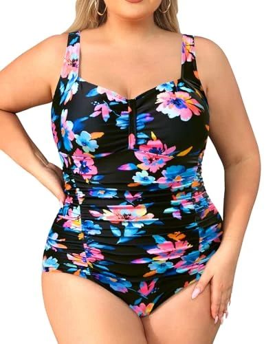 Daci Women Plus Size Swimsuit - Retro Floral Tummy Control