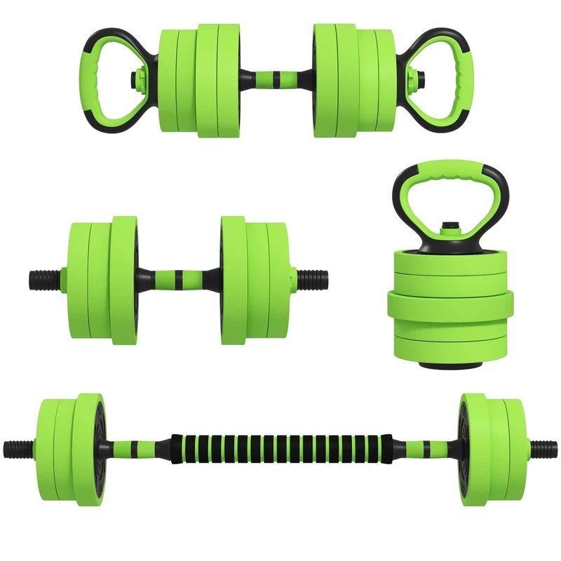 SPORTNOW 6-in-1 Adjustable Weight Dumbbells Set, Used as Barbell, Kettlebell, Push up Stand, Free Weights Set for Men and Women Home Gym Training, 20KG, Green