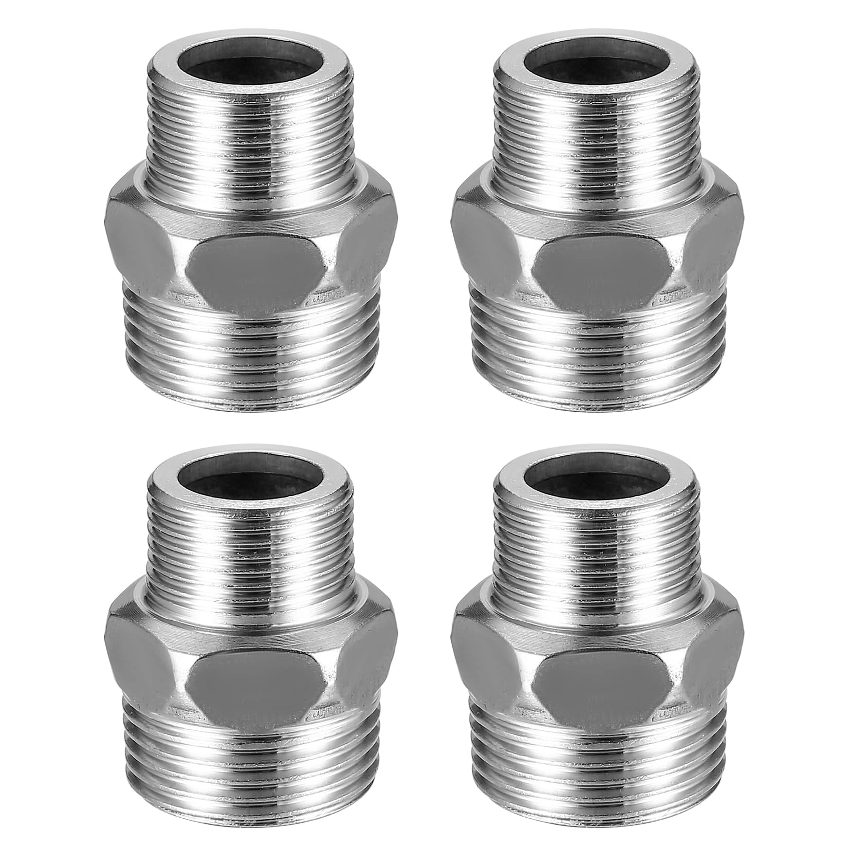 4 Pcs Stainless Steel Male to Male Straight Thread Pipe Nipple, G1 x G3/4 BSP Pipe Reducing, Hex Nipple Fitting Straight Thread Connector, Pipes Hex Fittings