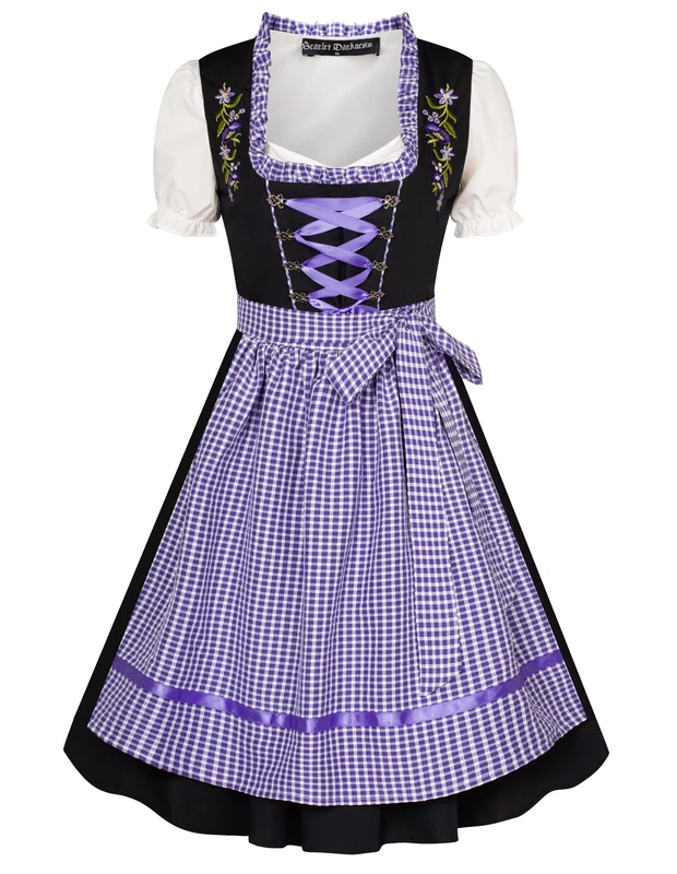 SCARLET DARKNESS Women's Oktoberfest Costume German Dirndl Dress Traditional Bavarian Carnival Party 3 Piece Beer Costumes Purple Plaid L