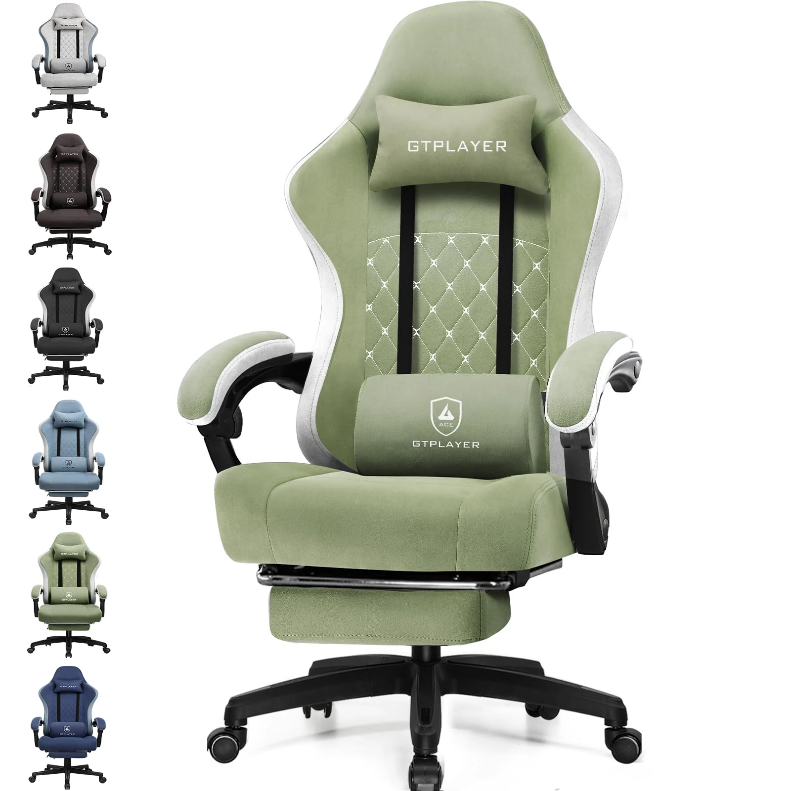 GTPLAYER Fabric Gaming Chair with Footrest, Ergonomic Computer Desk Chair with Pocket Spring Cushion Home Office High Back Support Lumbar Support Heavy Duty Wide