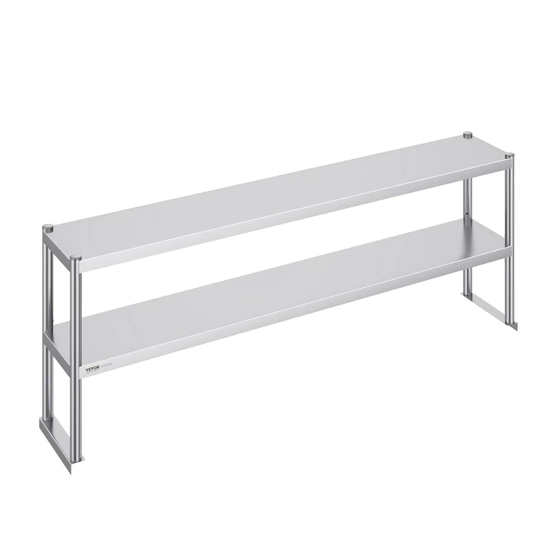 VEVOR Double Overshelf, Double Tier Stainless Steel Overshelf, 12 x 72 Inch Double Deck Overshelf, Height Adjustable Overshelf Prep Work Table for Kitchen, Restaurant and Workshop