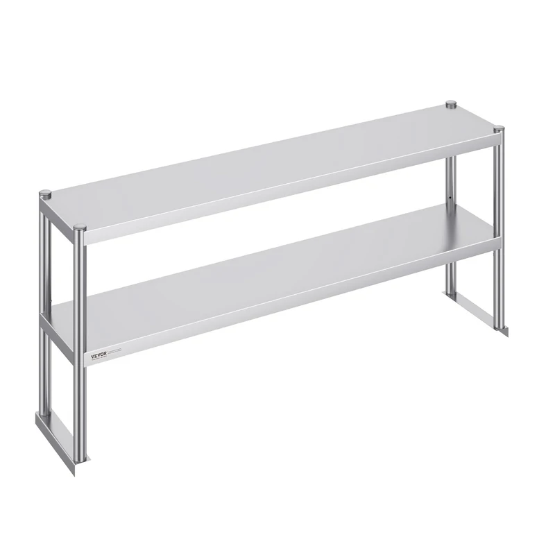 VEVOR Stainless Steel Overshelf, 12 x 60 Inch Double Deck Height Adjustable Prep Work Table for Kitchen, Restaurant and Workshop