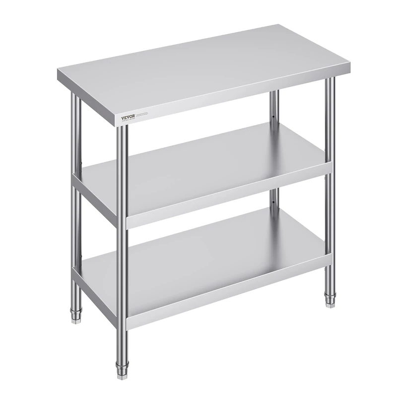 VEVOR Stainless Steel Food Prep Table, 18 x 36 x 34 Inch Commercial Kitchen Worktable, with 2 Adjustable Undershelf, Heavy Duty Prep Table Metal Work Table for BBQ, Kitchen, Home, and Garage