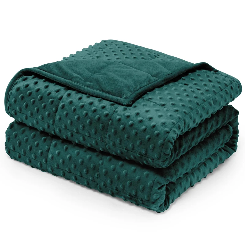 Wemore Minky Weighted Blanket for Adult 12lbs Queen Size 60"x80" Dark Green