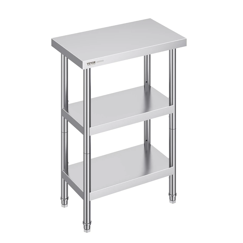 VEVOR Stainless Steel Food Prep Table, 14 x 24 x 34 Inch Commercial Kitchen Worktable, with 2 Adjustable Undershelf, Heavy Duty Prep Table Metal Work for BBQ, Kitchen, Home, and Garage
