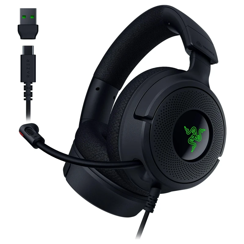 Razer Kraken V4 X - Wired PC Gaming Headset (TriForce 40mm Drivers, Retractable Cardioid Mic, 7.1 Surround Sound, Chroma RGB, for PC - console & phones via USB-C) Black