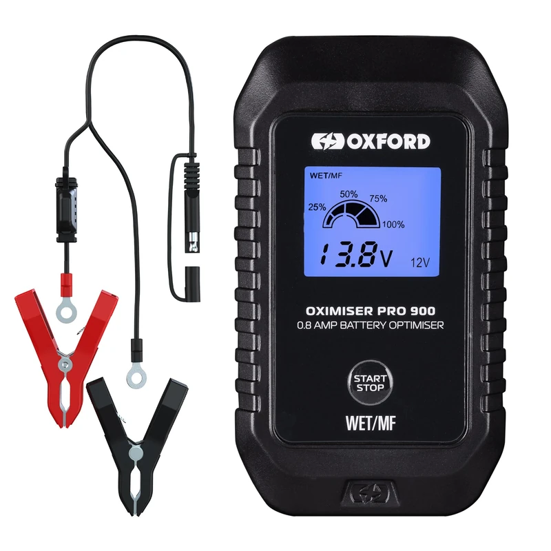 Oxford Oximiser Pro 900 Battery Charger. Motorcycle/Moped/Scooter. Optimiser Management System (UK Plug). Charge/Maintain/Optimise. Waterproof. WET/MF.