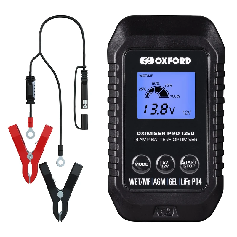 Oxford Oximiser Pro 1250 Battery Charger. Motorcycle/Car/Campervan. Optimiser Management System (UK Plug). Charge/Maintain/Optimise. Waterproof. WET/MF, AGM, GEL + LiFeP04 - Image 1