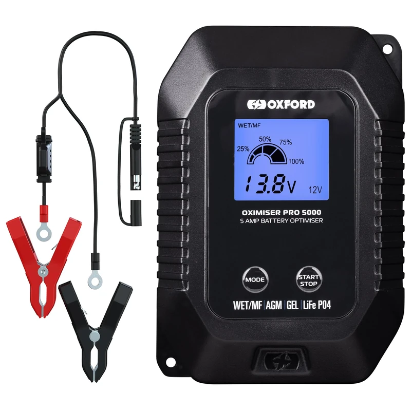 Oxford Oximiser Pro 5000 Battery Charger. Motorcycle/Car/Campervan. Optimiser Management System (UK Plug). Charge/Maintain/Optimise. Waterproof. WET/MF, AGM, GEL + LiFeP04 - Image 1