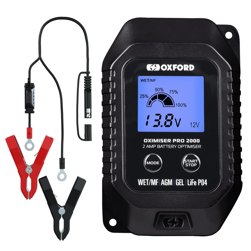 Oxford Oximiser Pro 2000 Battery Charger. Motorcycle/Car/Campervan. Optimiser Management System (UK Plug). Charge/Maintain/Optimise. Waterproof. WET/MF, AGM, GEL + LiFeP04