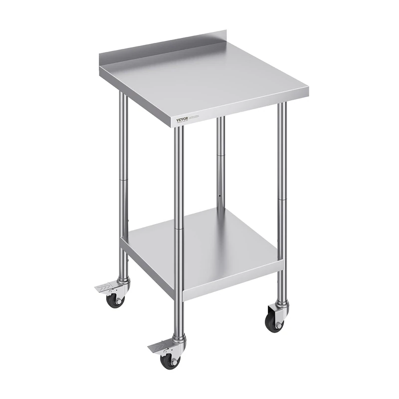 VEVOR 24 x 24 x 40 Inch Stainless Steel Work Table, Commercial Food Prep Worktable with Casters, Heavy Duty Prep Worktable, Metal Work Table with Adjustable Height for Restaurant, Home and Hotel