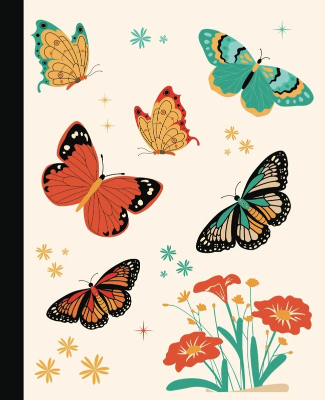 Composition Notebook Wide Ruled: Colorful Botanical Butterfly Notebook