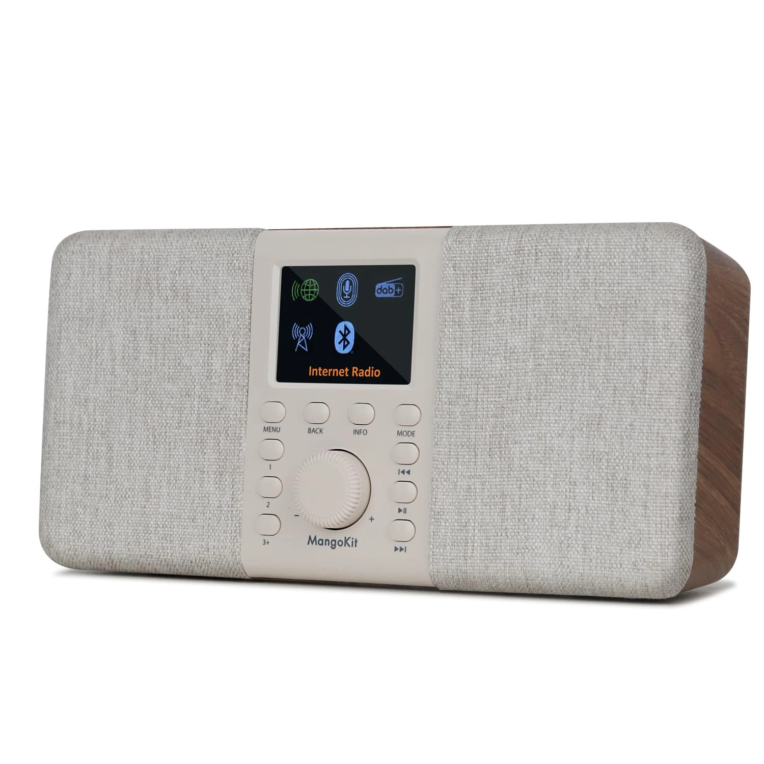 MangoKit SR20 Stereo WIFI Internet Radio with DAB/DAB+ Digital Radio, Podcast Player, Smart Bluetooth Speaker, FM Kitchen Radios Mains and Battery,Color Display,Dual Alarms-Walnut
