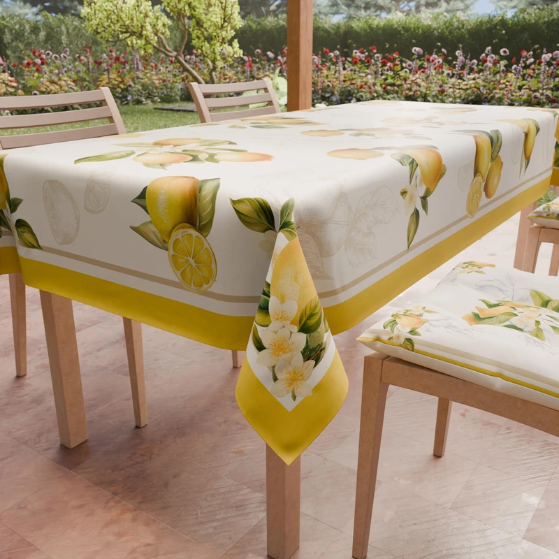 PETTI Artigiani Italiani - Stain Resistant Rectangular Tablecloth Kitchen Table Cover Lemon_02 X18 Seater (140 x 360 cm) 100% Made in Italy