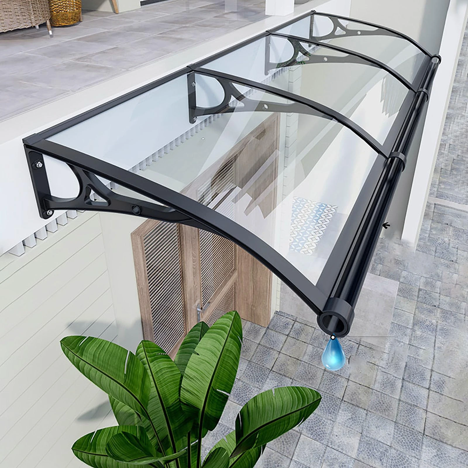 Door Awning, Porch Canopy Outdoor, Window Awning with Aluminum Bracket, front Door Canopy Waterproof Awning, Patio Canopy UV Rain Snow, Expandable-120x320cm/47x126in