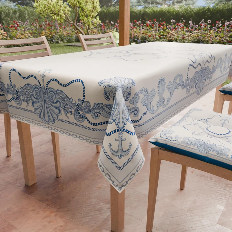 PETTI Artigiani Italiani - Rectangular Stain-resistant Tablecloth Kitchen Table Cover with Anchor Design X24 Places (140 x 450 cm) 100% Made in Italy