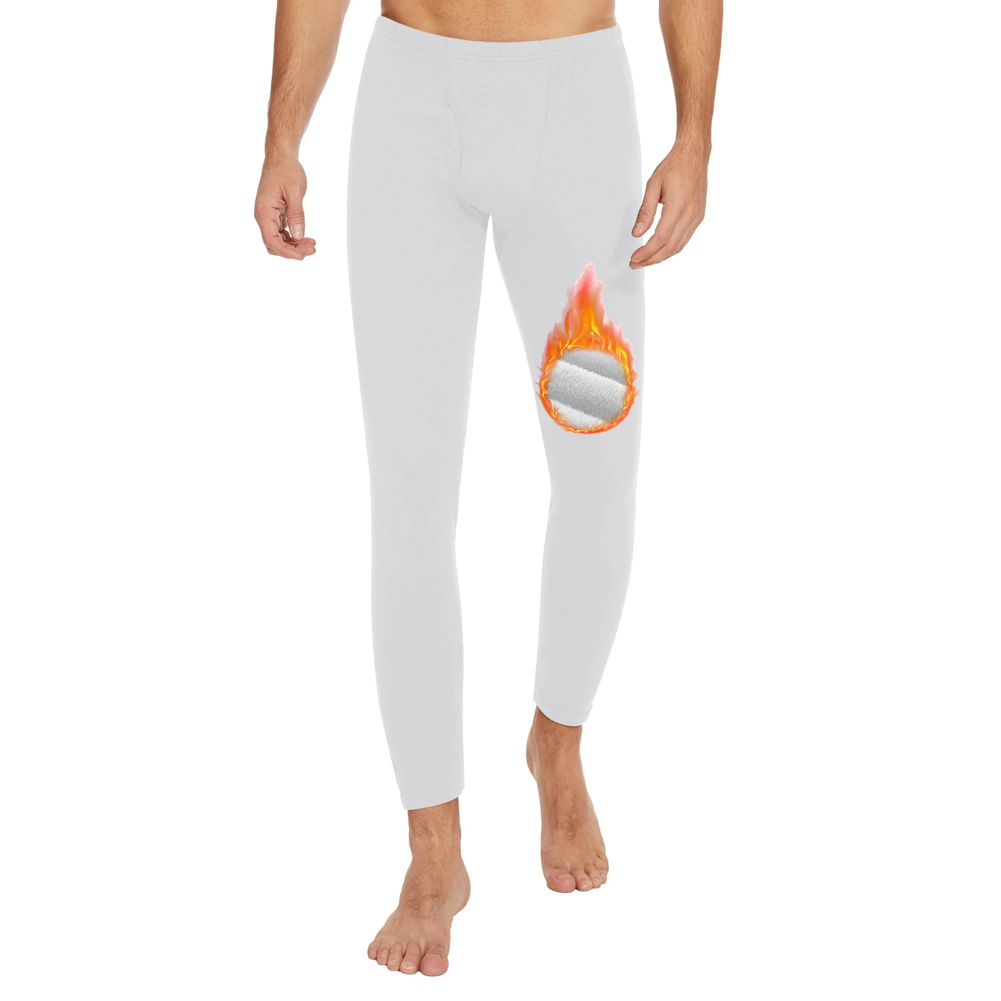 HIPOWER Men's Thermal Underwear Long Johns Bottoms Fleece Lined Pants Base Layer Winter Black Sports Leggings Workout Warm Running Hiking Gym Ski Pajama Trouser(White M)