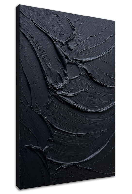 zoinart Hand Painted Thick Texture Black Minimalist Vertical Wall Art 24x36 Inches Black Oil Painting Contemporary Art Oil on Canvas Home Office Corridor Wall Art