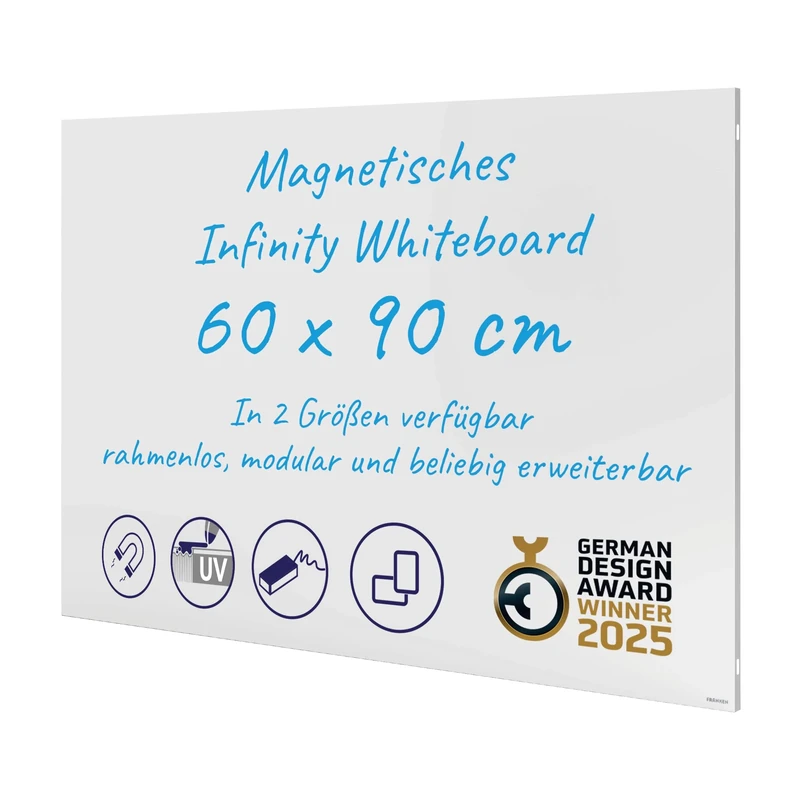 FRANKEN Infinity SCM6102 Magnetic Writing Board Without Frame, 90 x 60 cm, Multiple Blackboards Can Be Joined Directly and Portrait/Landscape Format, for Office & Home Office, Steel Surface