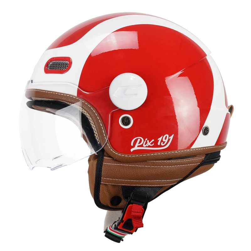 CGM Open Face Helmet, 191G PIX SPRINT Red White Moulded, M (56 cm)