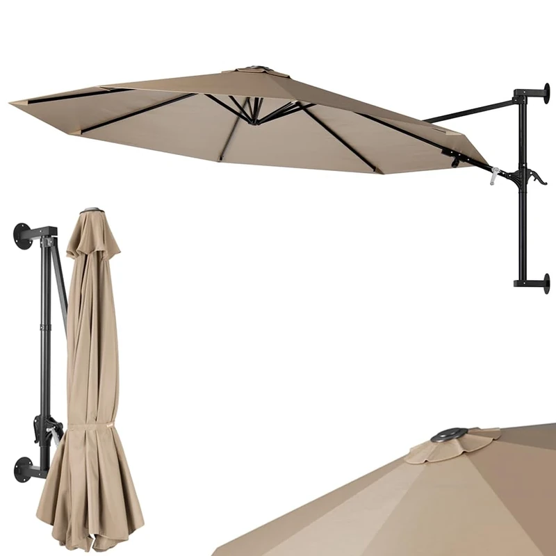 BAKAJI Garden Wall Parasol, Diameter 300 cm, Wall Parasol with Metal Frame, Outdoor Air Vent Gazebo with 8 Ribs and Waterproof Polyester Cover, ecru, Grande, modern and minimal
