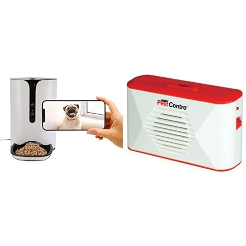 Lentek Smart Automatic Pet Feeder Cat or Dog Wet Food Dispenser Schedule Mealtimes Barking Alerts Free App + Portable Ultrasonic Rodent Repeller Battery Operated Non-Lethal Pest Control Mice Rats