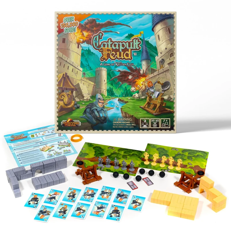 Catapult Feud Vesuvius Media Board Game for 2 Players with English Game Rules Perfect Game for Kids Ages 7 and Up