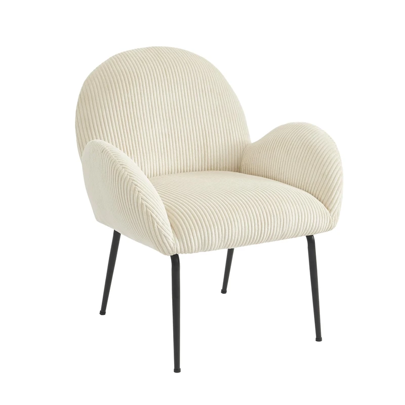 Chicco GINAVVCBEIGE GINA Corduroy Armchair with Black Metal Base, Beige, Dimensions : 74 x 69 x 81,5 cm
