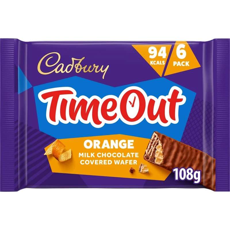 Cadbury Timeout Orange Milk Chocolate Covered Wafer, Crispy Wafer With Orange Flavoured Milk Chocolate, Multipack of 6 x 18 g (Pack of 1)