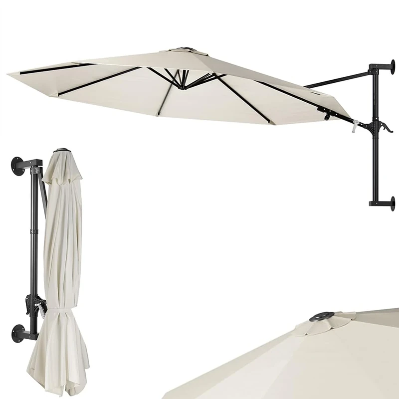 BAKAJI Garden Wall Parasol, Diameter 300 cm, Wall Parasol with Metal Frame, Outdoor Air Vent Gazebo with 8 Ribs and Waterproof Polyester Cover, beige, Modern/Minimalist